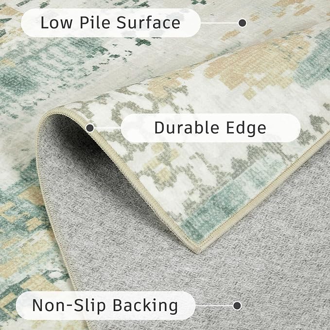 DCX Abstract Area Rug 10x14, Washable Sage Green Modern Rug - Image 5