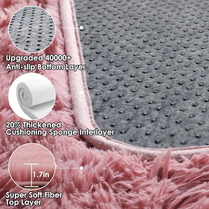 ONASAR Blush Runner Rugs for Bedroom Living Room, Fluffy 2x6 Bedside Hallway - Image 3