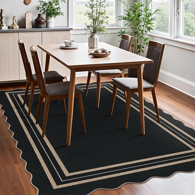 Scalloped 5x7 Rug for Living Room, Easy Jute Washable Outdoor Patio Carpet - Image 8