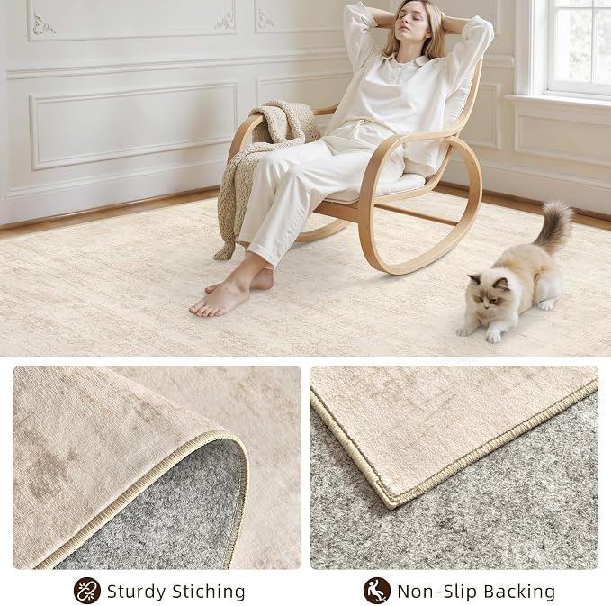 10x14 Area Rug for Living Room: Vintage Boho Neutral Washable Rug Indoor Soft - Image 4