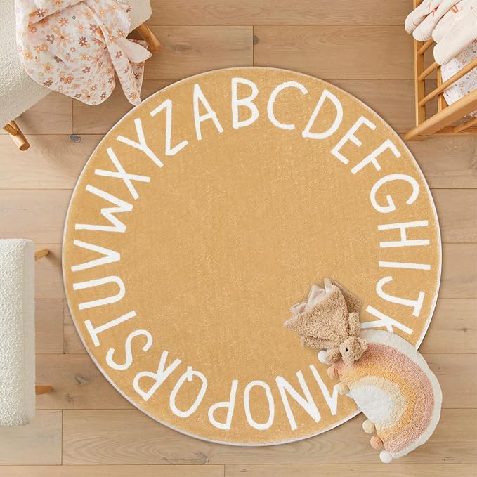 Topotdor Round Kids Play Rug Alphabet Nursery Area Rug Extra Large Soft - Image 8
