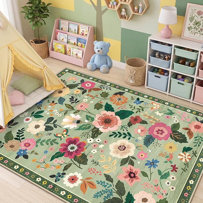 RELEANY Floral 4x6 Area Rugs Washable Print Boho Cute Carpet Non Slip Flower - Image 6