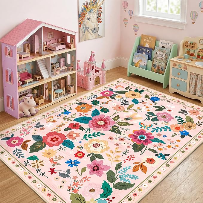RELEANY Floral 5x7 Area Rug Machine Washable Soft Print Boho Carpet Non Slip - Image 2