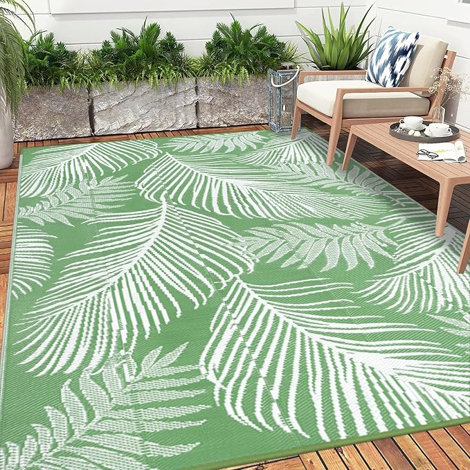 Pauwer Waterproof Outdoor Rug 9x12, Reversible Plastic Straw Patio Camping Rug - Image 7