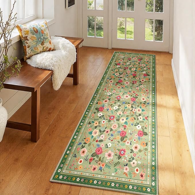 2x6 Area Rugs for Living Room Vacuum-Friendly Machine Washable Area Rug Flower by meejou