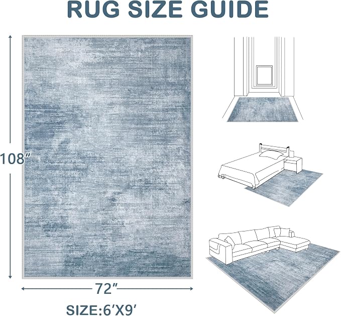Area Rugs 6x9 Living Room: Washable Rug Modern Abstract Large Rugs Soft Non - Image 2
