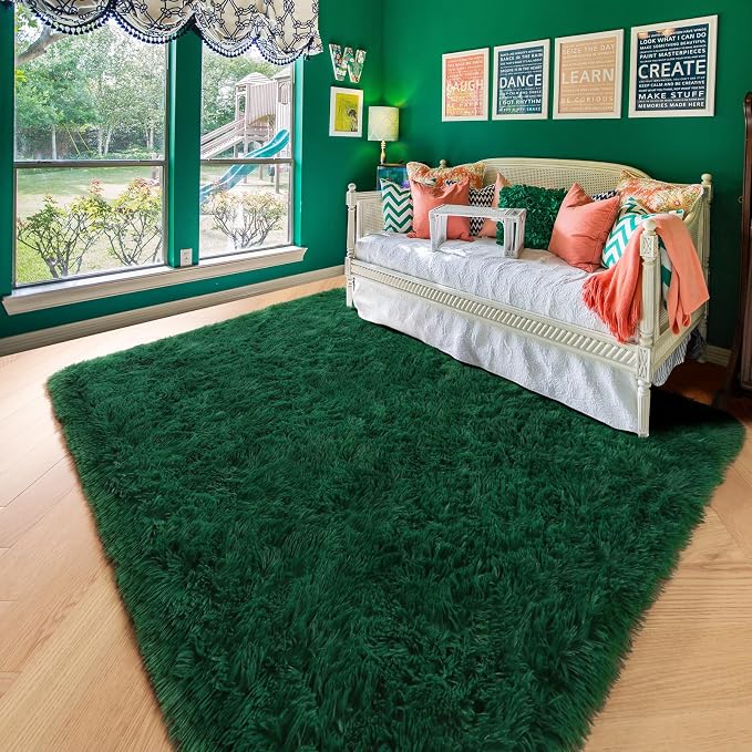 Amdrebio Dark Green Large Living Room Rug 6x9, Fluffy Area Rugs - Image 3