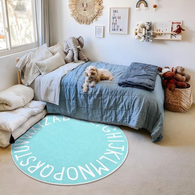 Topotdor Round Kids Play Rug Alphabet Nursery Area Rug Extra Large Soft - Image 7