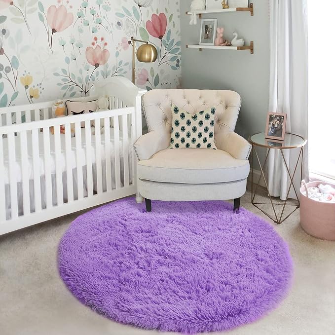 Amdrebio Purple Round Rugs 5Ft for Girls Bedroom Decor Aesthetic, Fluffy Fuzzy - Image 7