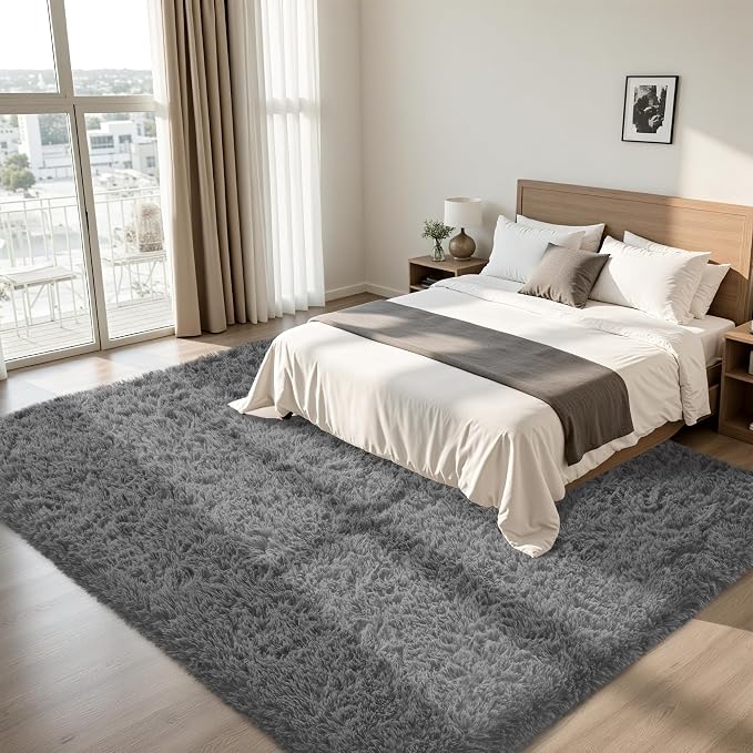 8x10 Area Rug for Living Room:Ultra Soft Fluffy Shag Dark Grey Rugs, Large - Image 4