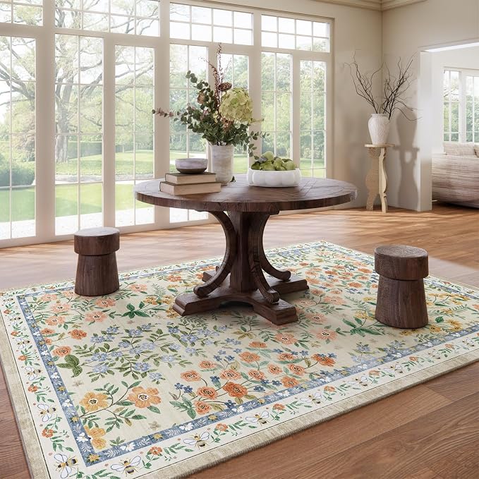 Machine Washable Rugs for Living Room: 8x10 Area Rugs for Bedroom Vintage Stain - Image 6