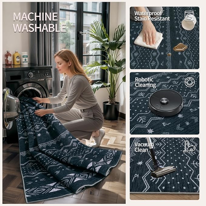 SERISSA 5x7 Area Rugs for Living Room, Washable Non-Slip Grey Boho Rug - Image 3