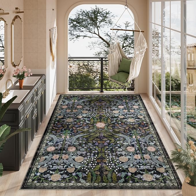 AMTOVO 6x9 Washable Area Rugs for Living Room, Non-Slip Large Soft Boho Floral - Image 2