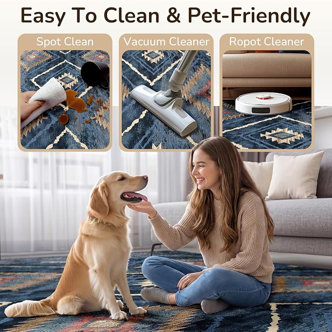 BESTSWEETIE Area Rug 9x12 Rug Machine Washable Non-Slip Low Pile Print Pattern - Image 4