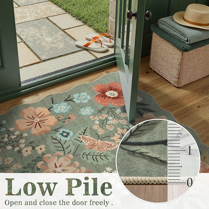 DCX Vintage Floral Rug 3x5, Washable Sage Green Rug - Image 4