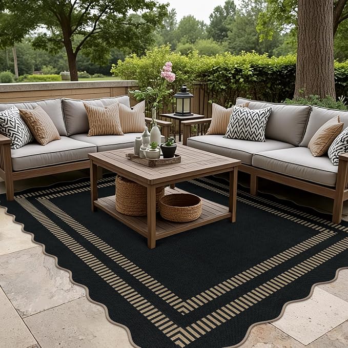 Scalloped Modern Easy Jute Carpet, 5x7 Outdoor Patio Washable Area Rug - Image 3