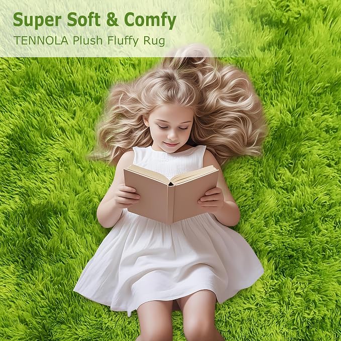 Tie Dyed Grass Green Rug 3x5 ft, Soft Plush Furry Shag Area Rugs Fluffy Fuzzy - Image 7