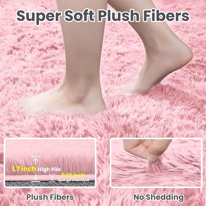 4x6 Area Rugs for Living Room Rug: Soft Fluffy Shag Pink Rugs for Bedroom - Image 5