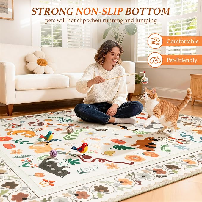 LIANLAM 5x7 Cat Lover's Area Rug, Washable Large Rug - Image 6
