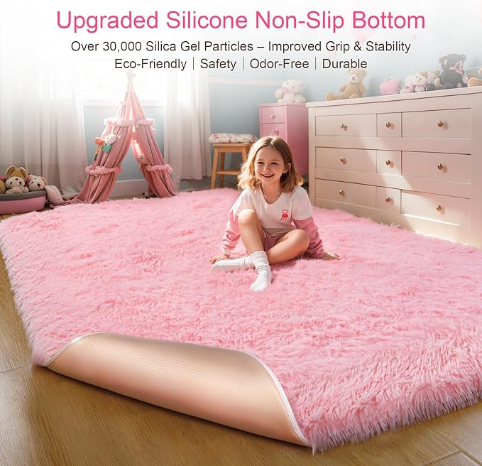 KICHOWUA Thick Area Rug 4x6 Pink Fluffy Shag – Ultra Soft Thickened Plush - Image 4