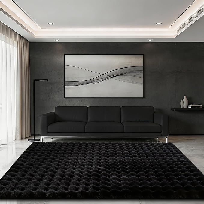 Black Rabbit Plush Rug 5'x7', Fluffy Shaggy Area Rug - Image 3
