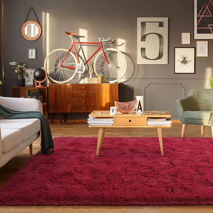 BENRON Fluffy Rugs for Living Room 5x8 Wine Red, Washable Large Area Rugs for - Image 3