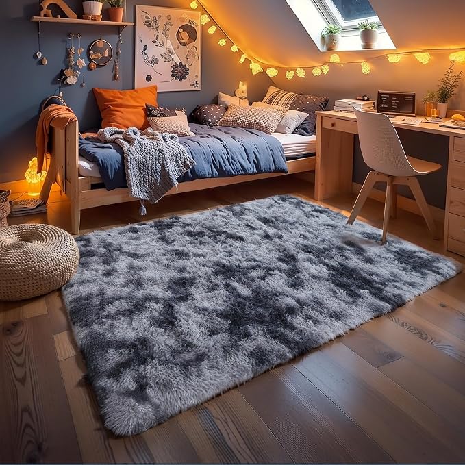 KICHOWUA Area Rug 5x7 Dark Grey Fluffy Shag - Image 8