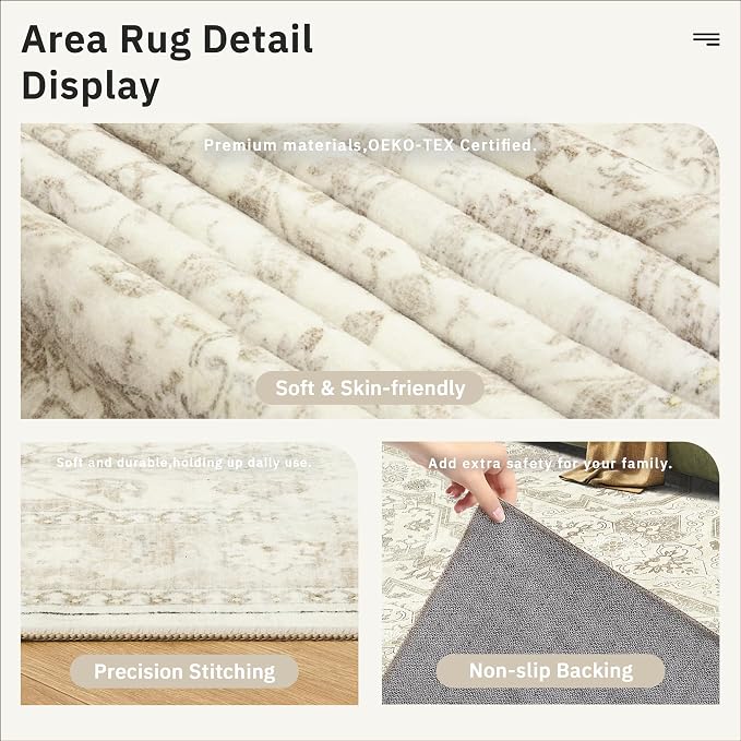 Soalmost 9x12 Area Rugs for Living Room, Non Slip Machine Washable Vintage Rugs - Image 6