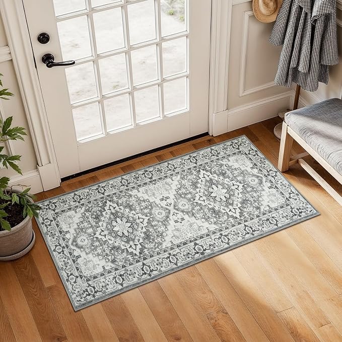 Lessymo 2 x 4 Entryway Rug, Machine Washable Area Rugs Boho Faux Wool Low Pile by Lessymo