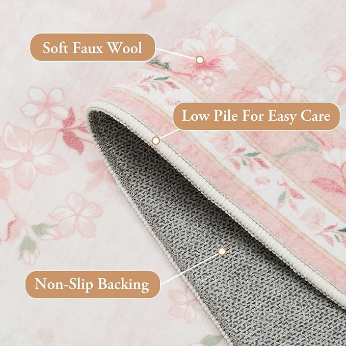 LIVEBOX Floral Girls Rugs for Bedroom, 2 x 6 Washable Nursery Runner Rug - Image 7
