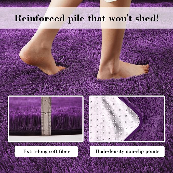 Purple Fluffy Rug Shag Area Rug, 5x8 Area Rugs - Image 4