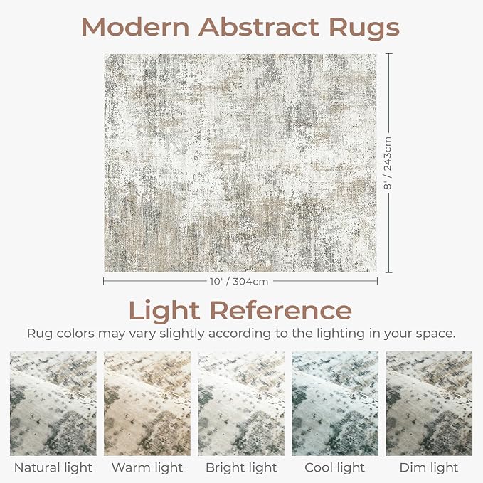 8x10 Area Rugs for Living Room, Abstract Neutral Large Washable Rug, Modern - Image 2
