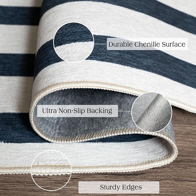 Blue and White Striped Outdoor Rug - Image 3