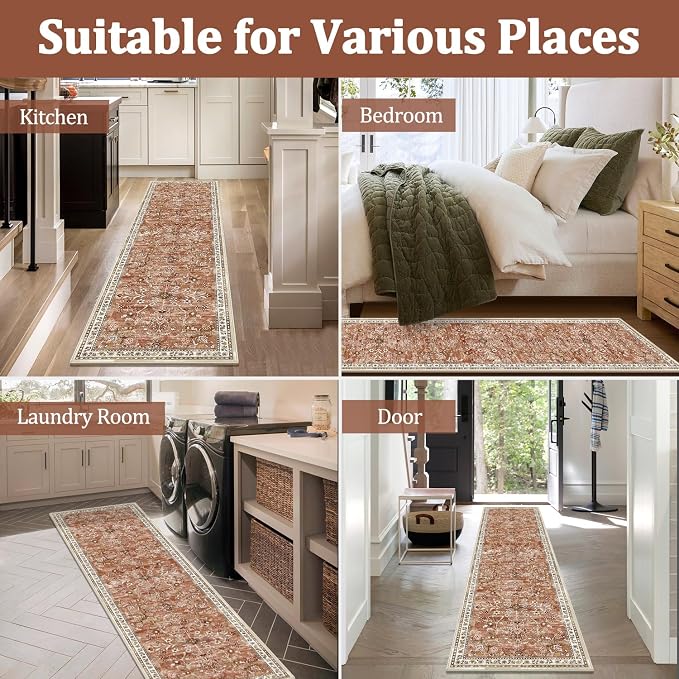 Yamaziot Washable Runner Rug 2x10 – Non Slip Boho Floral Hallway Runner Rug - Image 6