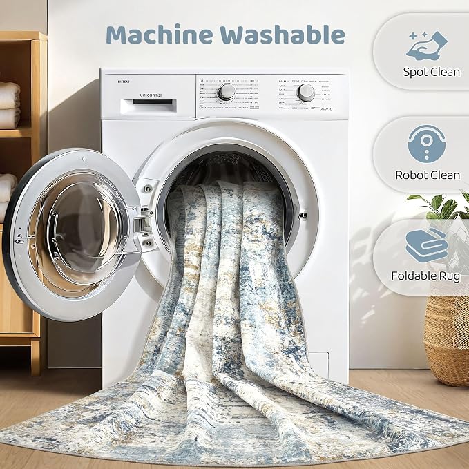 4x6 Rug Washable Area Rugs: Abstract Modern Soft Stain Resistant Indoor Floor - Image 2