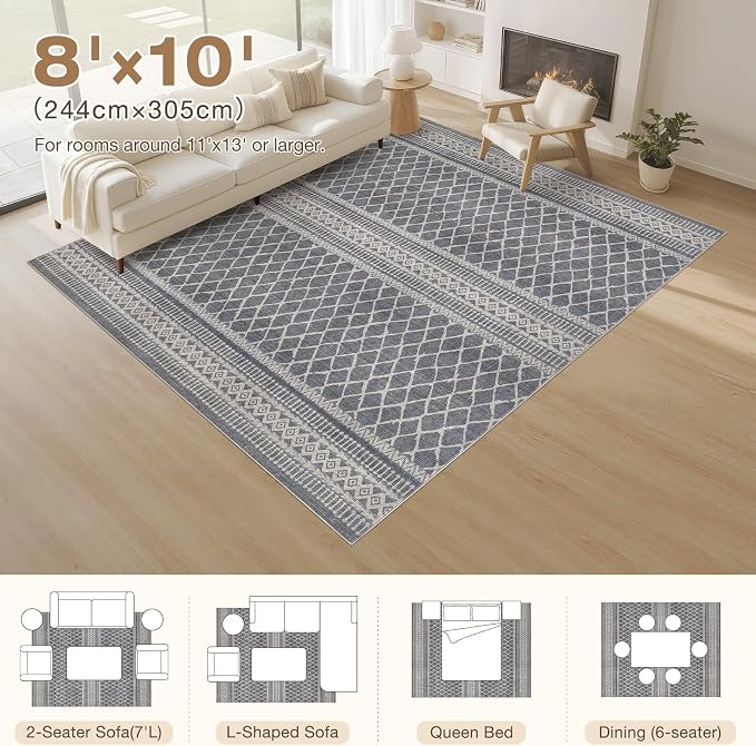 cotiled 8x10 Area Rugs Living Room Rug: Washable Boho Rugs - Image 9