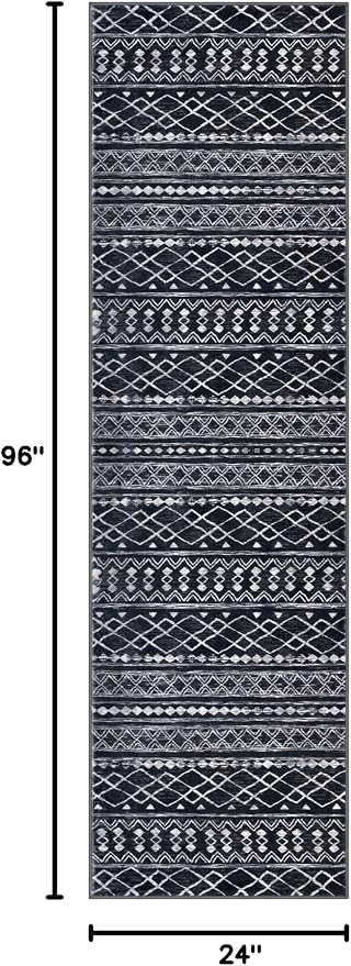 KUTA Boho Runners for Hallways 2x8 Black Moroccan Washable Runner Rug Non-Slip - Image 2