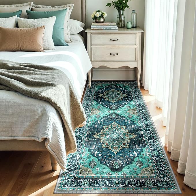 RELEANY Area Rugs Runner 3'x8' Washable Non-Slip, Floral Vintage Distress - Image 2