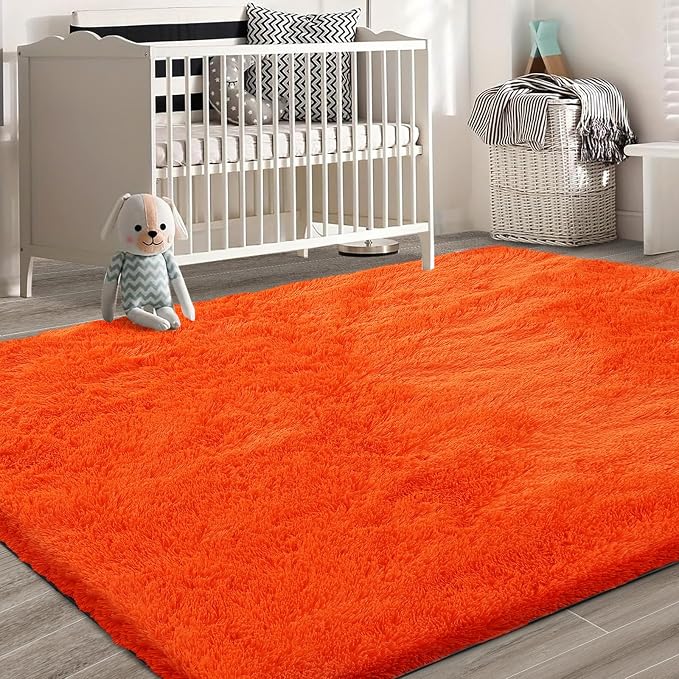 Orange Shag Area Rugs for Bedroom Living Room, 6X9 Ultra Soft Fluffy Area Rugs - Image 7