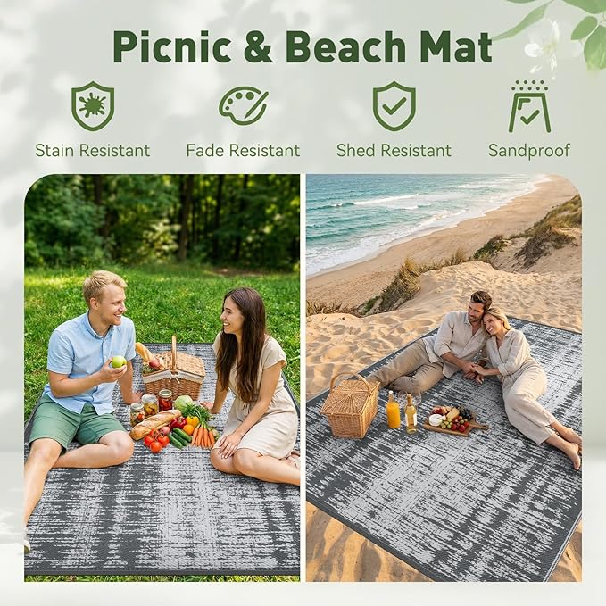 MontVoo Outdoor Rug Waterproof 8x10 ft Outdoor Carpet Patio Rug Mat Reversible - Image 4
