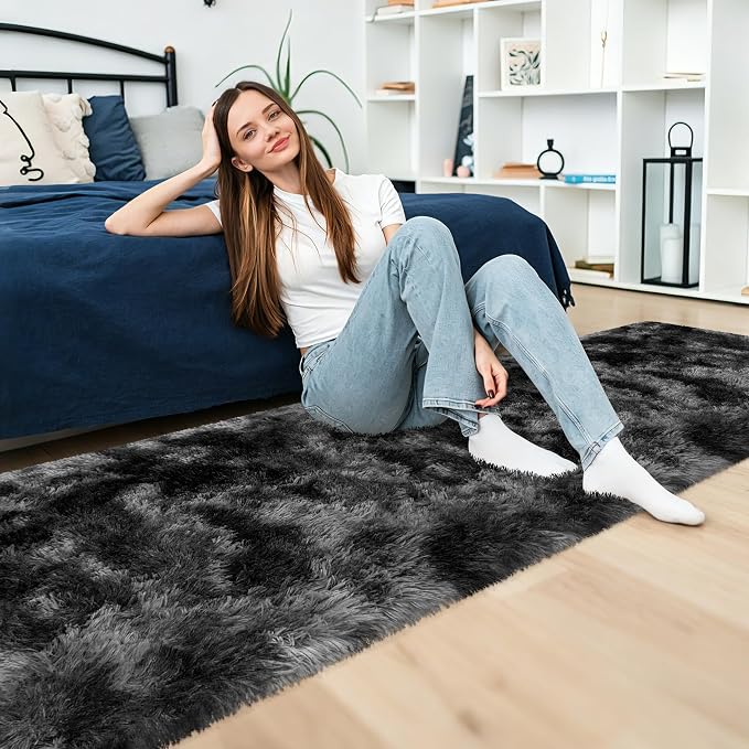 2x10 Feet Tie-Dye Black Grey Runner Rug - Image 4