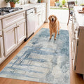 Blue Abstract 3x6 Washable Non-Slip Hallway Runner Rug | Modern Soft Low Pile by BYYVOORugsforYourHome