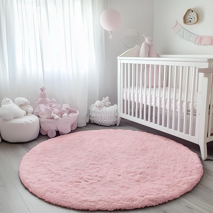 ONASAR Light Pink Fluffy Round Rugs 4ft - Image 8