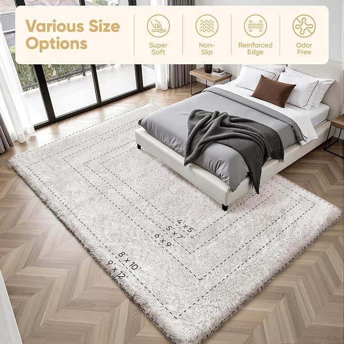 Area Rug for Living Room Bedroom: 9x12 White Soft Fluffy Shag Upgrade Non-Slip - Image 9