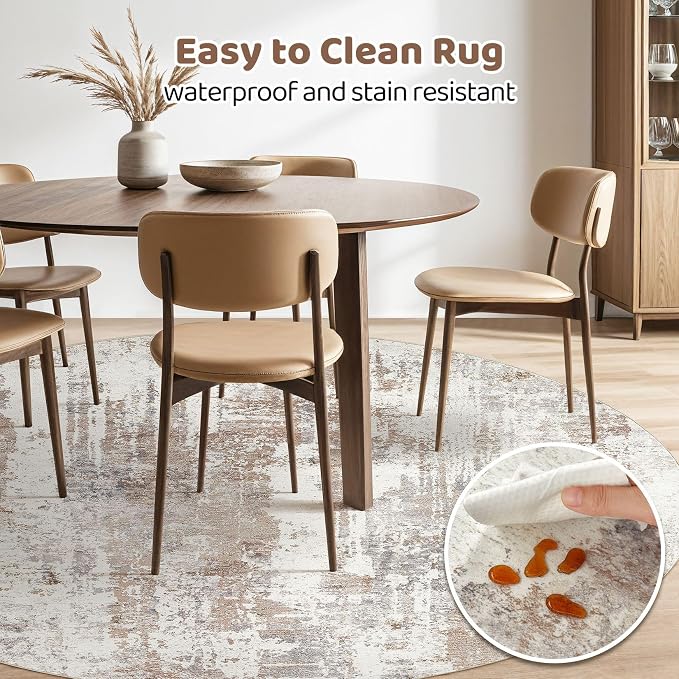 Round Rug Living Room Rugs: 5Ft Washable Circle Large Abstract Modern Soft - Image 4