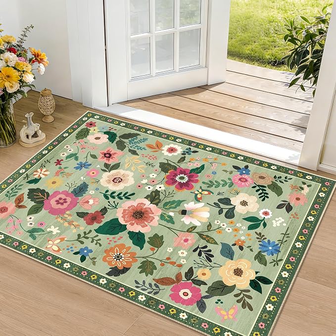 RELEANY Floral 2x3 Area Rugs Washable Print Boho Cute Carpet Non Slip Flower - Image 9