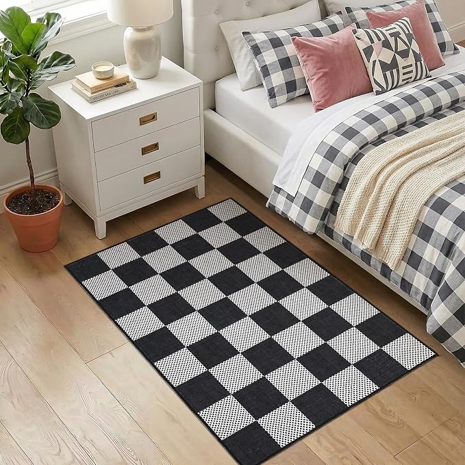 GarveeHome Checkered Dark 2x3 Washbale Rug Door Mat Geometric Diamond Dot - Image 2