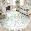 RELEANY Area Rugs Round 8ft Washable Non-Slip, Floral Vintage Distress by RELEANY