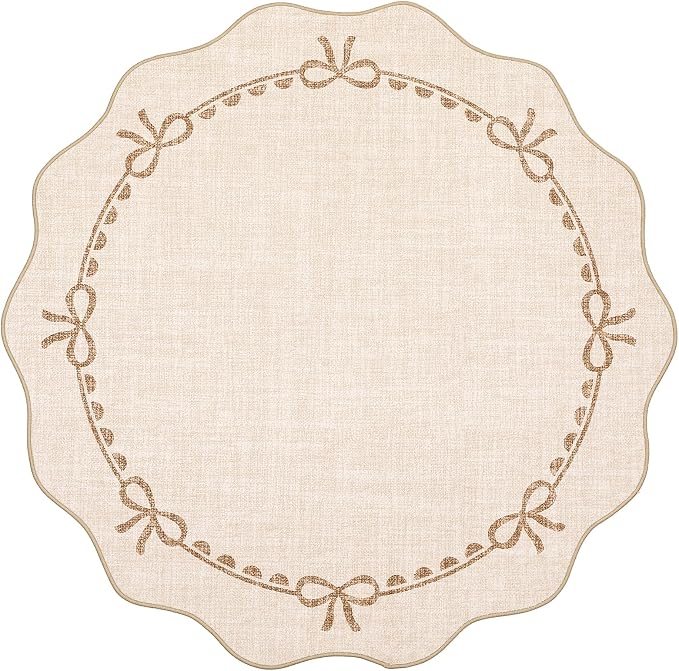 GarveeHome Scalloped Bow Rug for Living Room, 4ft Round Rugs Washable Solid - Image 4