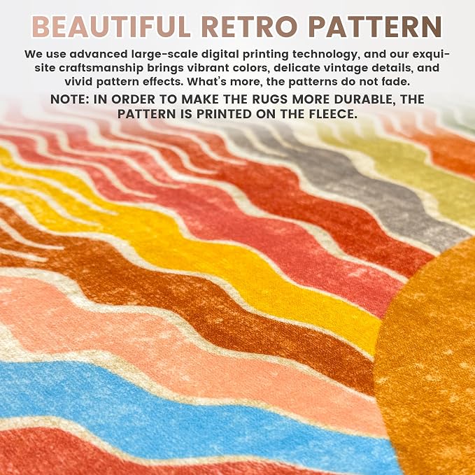 Washable 5x7 Sun Area Rug for Living Room, Rainbow Sun Modern Retro Large Area - Image 4